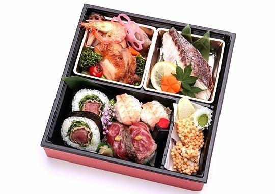 大輪箱 真鯛の岩塩焼きと特選和牛握り盛り合わせ