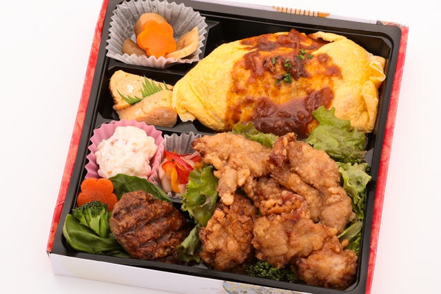 グー特製オムライス＆秘伝の唐揚げ＆黒毛和牛手ごねハンバーグステーキ弁当