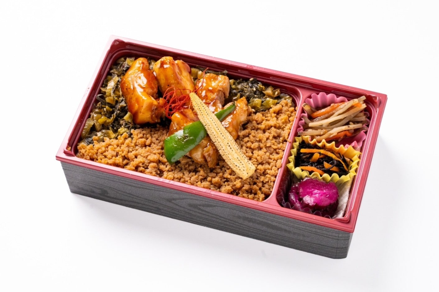 鶏もも黒酢餡かけとそぼろ重 柚子胡椒仕立て