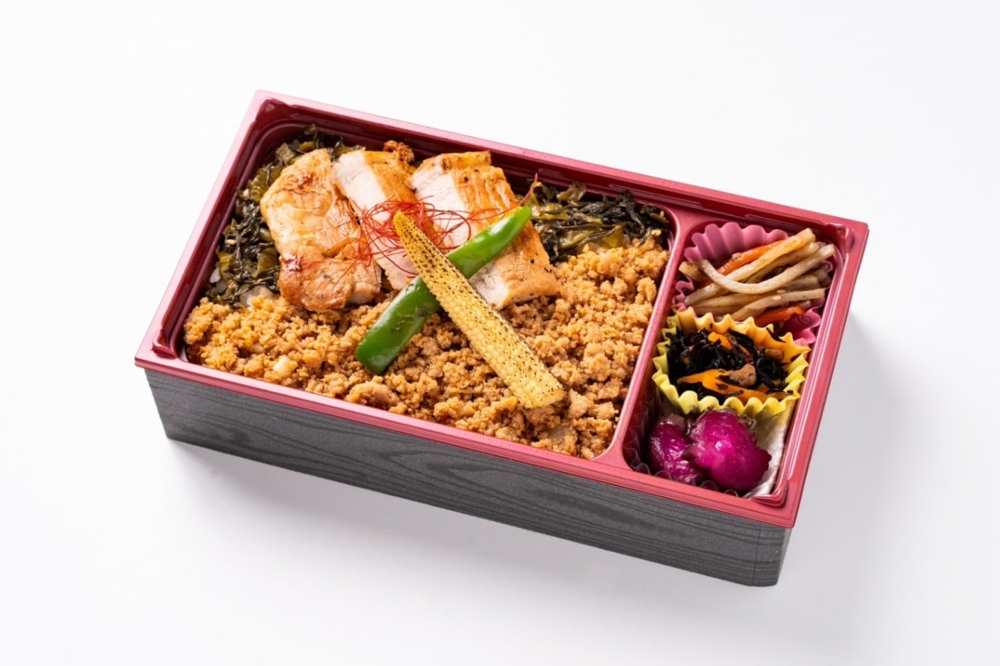 国産豚ロースステーキ塩麹仕立てと旨辛そぼろ重