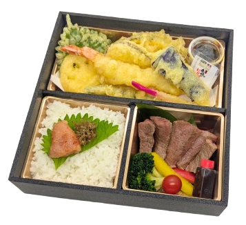 黒毛和牛焼き肉と特製天つゆ付き天麩羅盛り合 わせ御膳