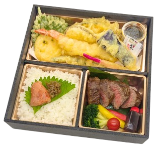 黒毛和牛ステーキと特製天つゆ付き天麩羅盛り合わせ御膳