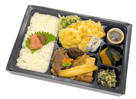 特製黒毛和牛すき焼きと旬の野菜天弁当