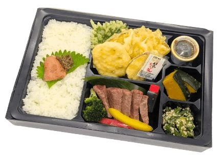 特製黒毛和牛焼き肉と旬の野菜天弁当