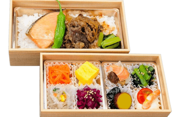 黒毛和牛すき焼きと鮭塩焼きの二段重