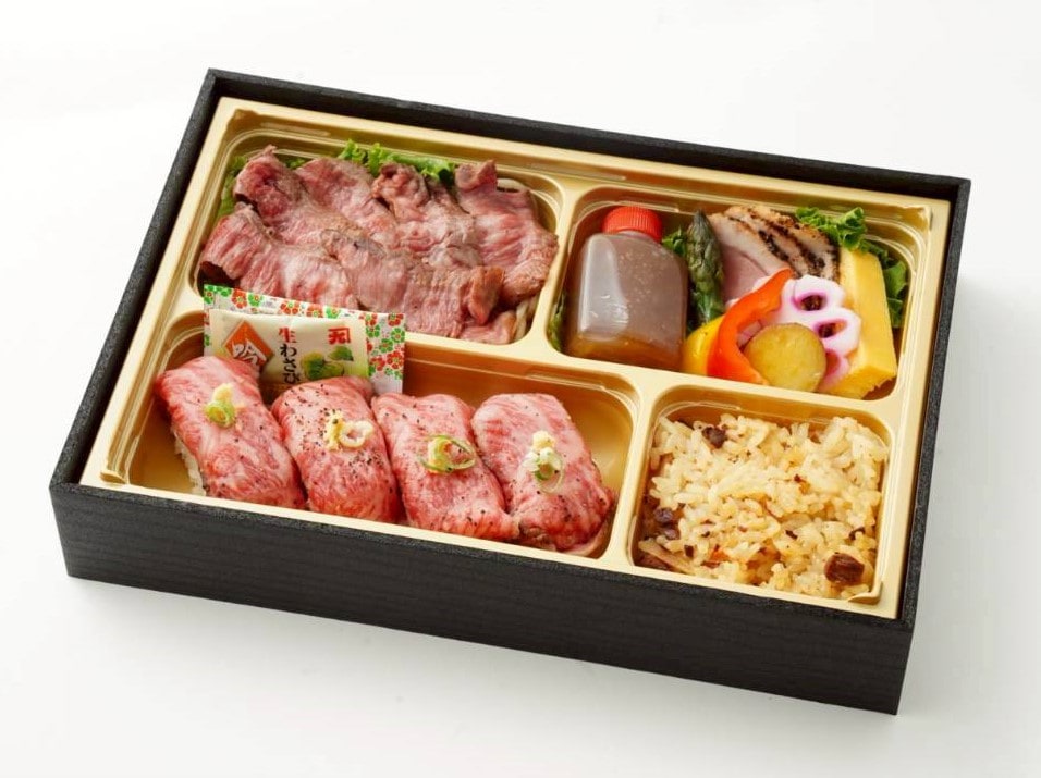 黒毛和牛A5ランプステーキ＆大トロ肉寿司(4貫)御膳