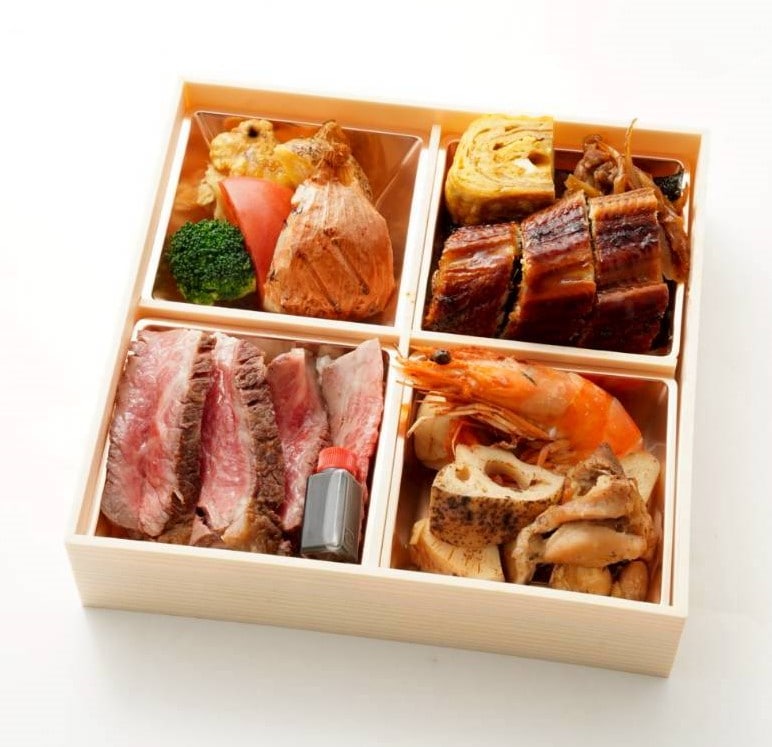 和牛ステーキとうなぎの松花堂弁当