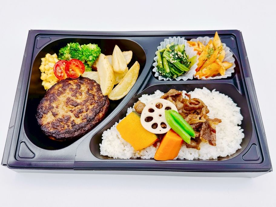 黒毛和牛すき焼きと牛肉100％無添加ハンバーグ弁当
