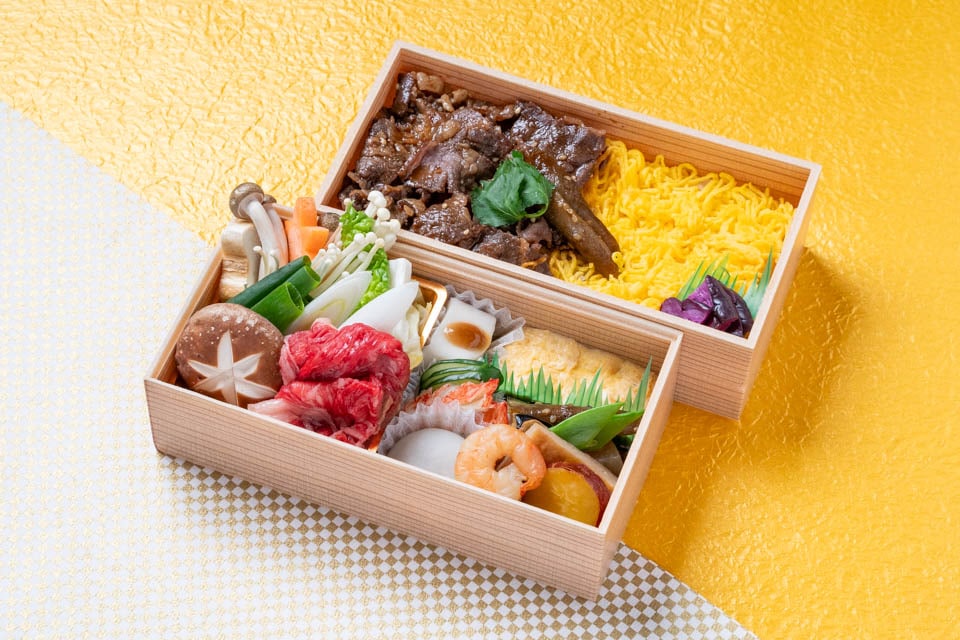 牛しぐれとすき焼きの二段重御膳