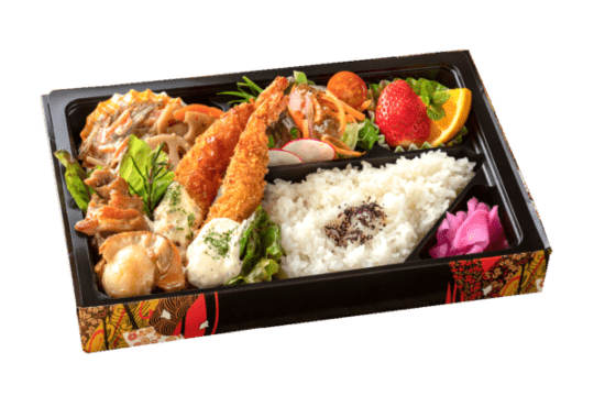 エビフライとバジルチキン帆立弁当