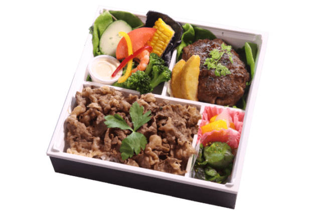 牛100%照り焼きハンバーグと牛飯御膳