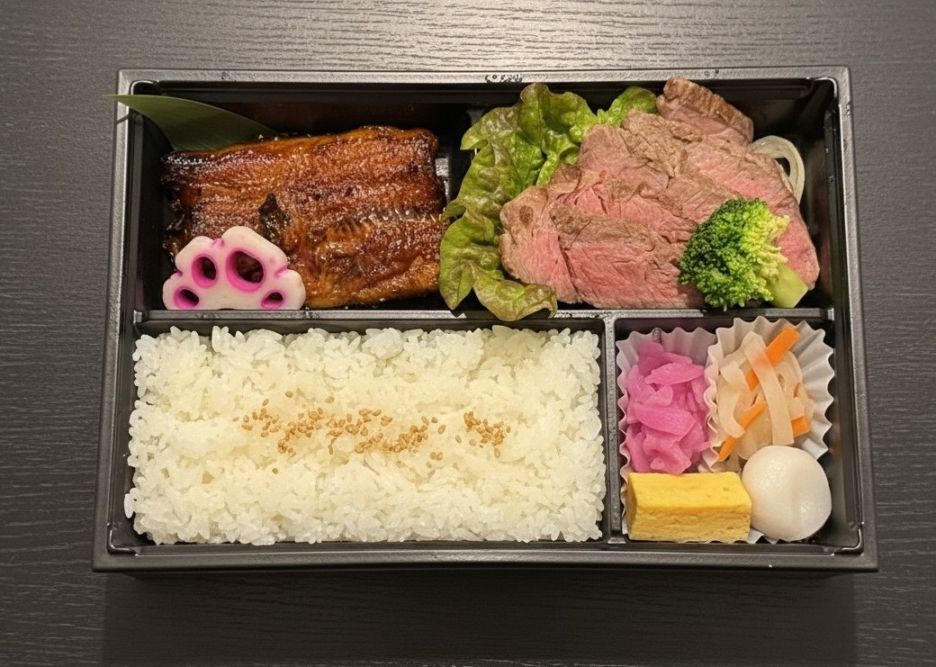 鰻蒲焼きと特選牛ステーキ弁当