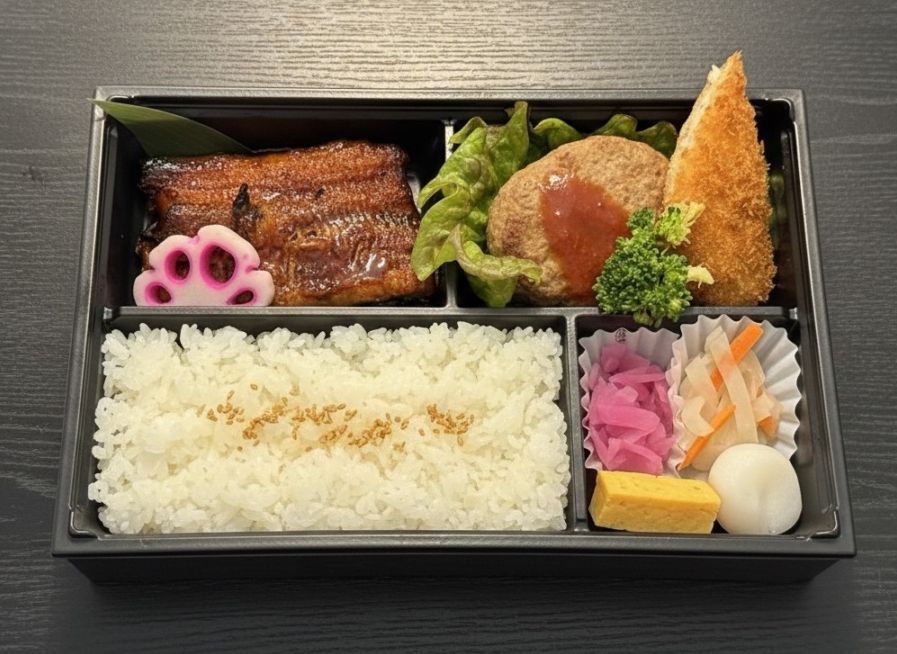 鰻蒲焼きと和風ハンバーグ弁当