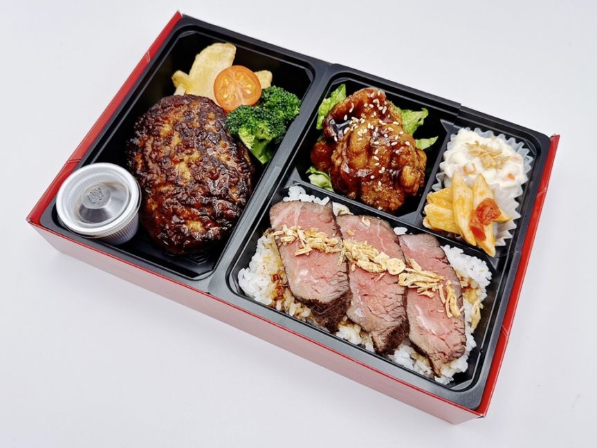 黒酢唐揚げと無添加特製ハンバーグ（黒毛和牛ローストビーフ）