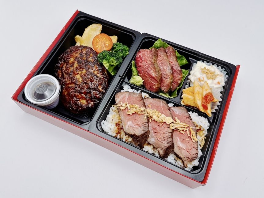 牛ハラミステーキと無添加特製ハンバーグ（黒毛和牛ローストビーフ）