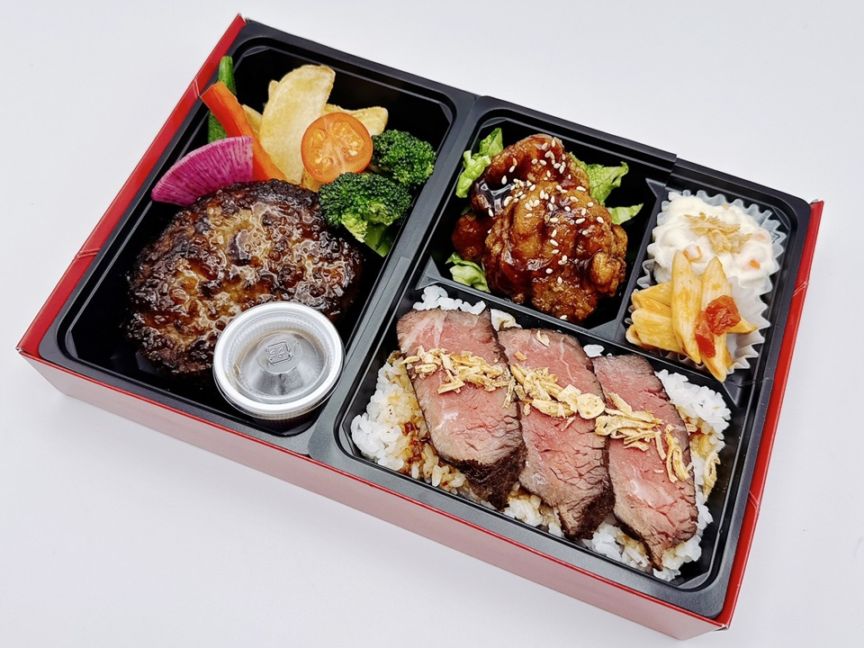 近江牛100％ハンバーグと黒酢唐揚げ（黒毛和牛ローストビーフ