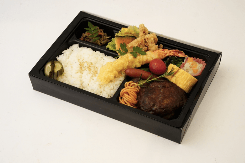 【ECO容器】当店人気の手ごねハンバーグと海老天・唐揚げ弁当