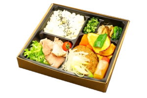 黒毛和牛ハンバーグ塩ネギソースとローストポーク弁当
