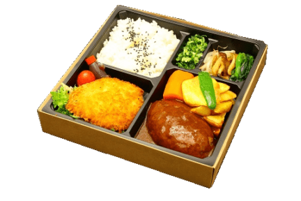 黒毛和牛ハンバーグと特製チキンカツ弁当