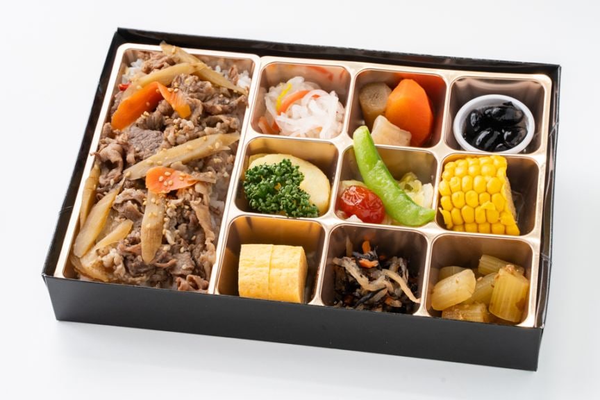 【シャインブラック紙箱】黒毛和牛の牛ごぼう重 彩り膳