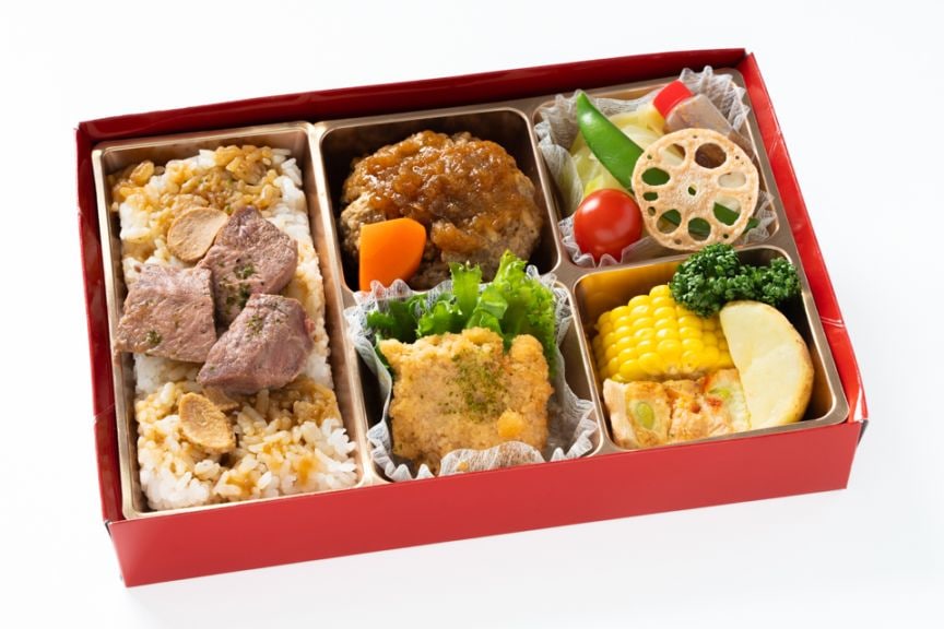 【シャインレッド紙箱】黒毛和牛Premium Queen’s Beefハンバーグ＆カットステーキご飯の懐石風アソートBOX