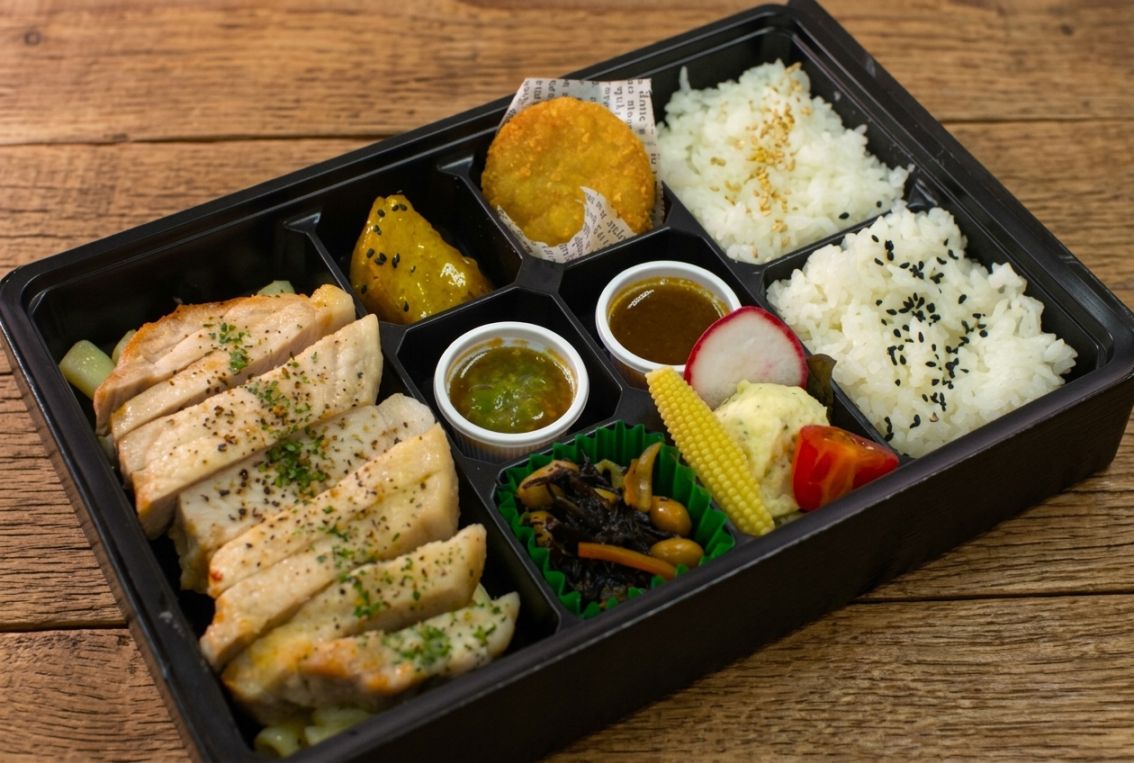 【香味折詰膳】2種のソースで食べるポークステーキ～刻みわさび＆和風おろし～