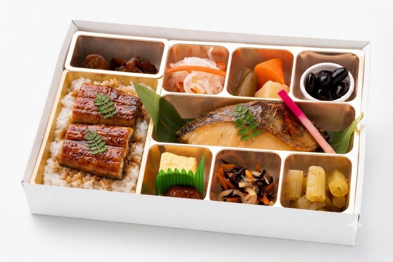 【シャインホワイト紙箱】さわら柚庵焼きと鰻ご飯 華やか膳