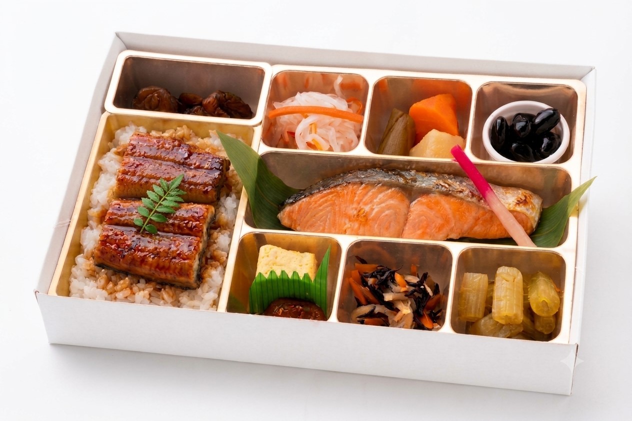 【シャインホワイト紙箱】銀さけ西京焼きと鰻ご飯 華やか膳