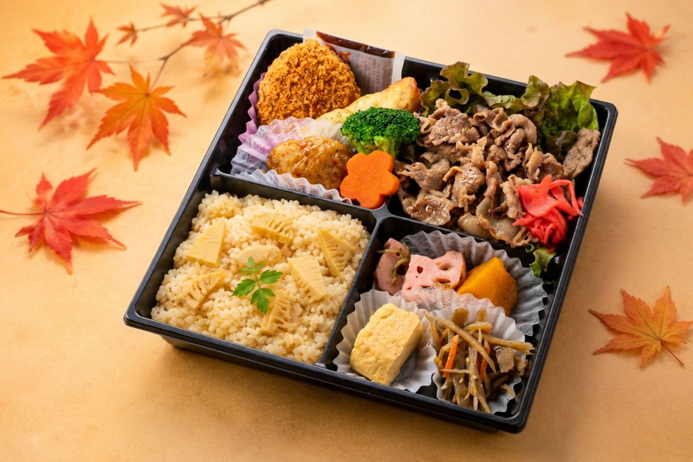 竹の子ご飯と国産和牛の焼肉弁当 紅葉 もみじ