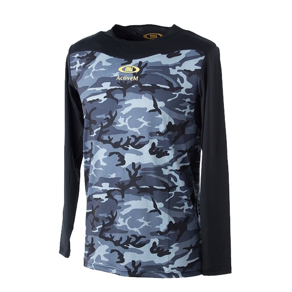 【ネコポス送料無料】長袖 インナーシャツ アクティブーム ActiveM コンフォートインナー ブラック 02BK カモ柄 丸首 長袖 中学 高校 部活 大学 サークル 社会人