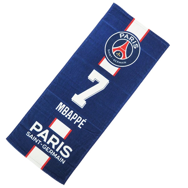 【ネコポス送料無料】 パリサンジェルマン オフィシャル フェイスタオル No.7 エンバペ PSG53261 サポーターグッズ 25×82cm ネイビー