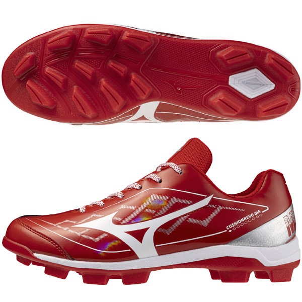 ミズノ MIZUNO 野球 ポイントスパイク クッションレボダイア限定 レッド×シルバー 11GP2528-62