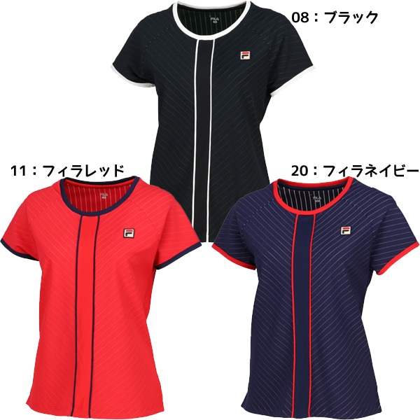 【ネコポス送料無料】フィラ FILA テニスウエア ストライプジャガード バイアス ラウンドネック Tシャツ レディース VL2720