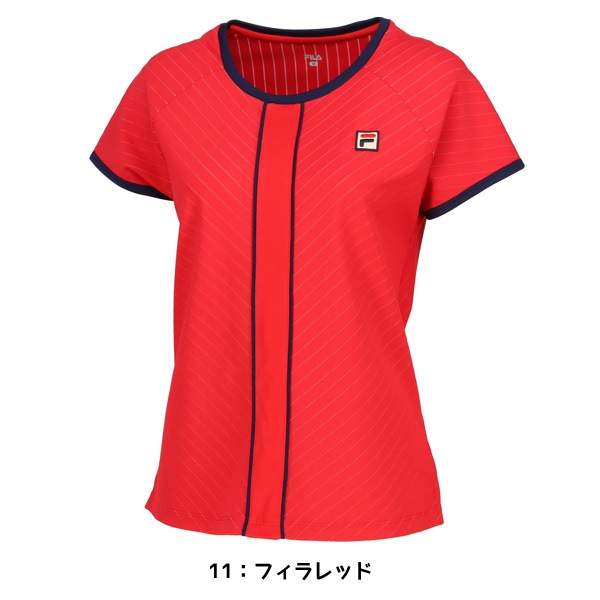 【ネコポス送料無料】フィラ FILA テニスウエア ストライプジャガード バイアス ラウンドネック Tシャツ レディース VL2720