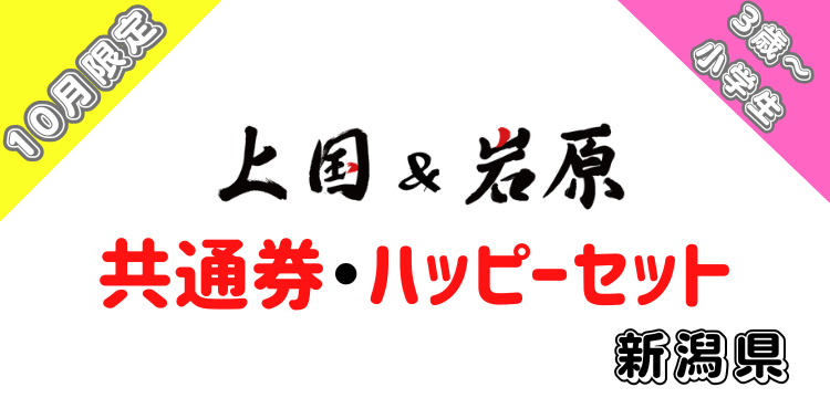 146 上国&岩原1日入場券＋【共通】【10月限定】・【ハッピーレンタルセット（大人＋小人：3歳～小学生）・小人レンタルセット・ロッテ雪見だいふくセット】