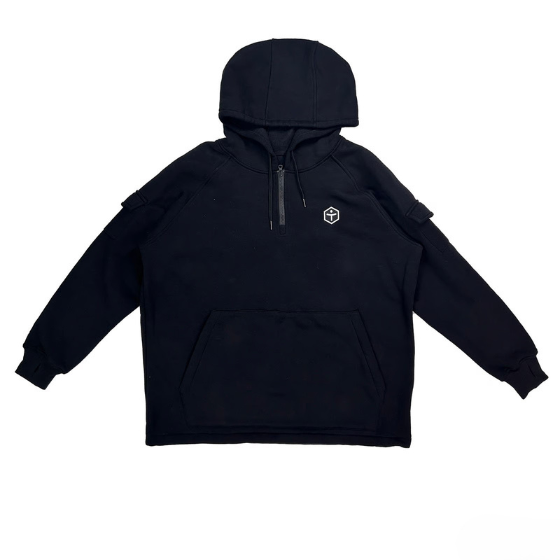 【TaoTech】Special Half-Zip Hoodie ドロストフーディ―【ブラック】