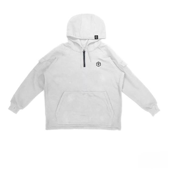 【TaoTech】Special Half-Zip Hoodie ドロストフーディ―【ホワイト】
