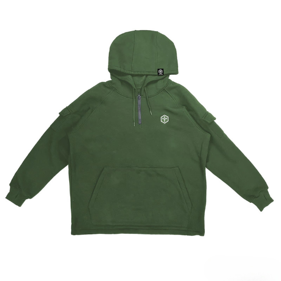 【TaoTech】Special Half-Zip Hoodie ドロストフーディ―【ダークグリーン】