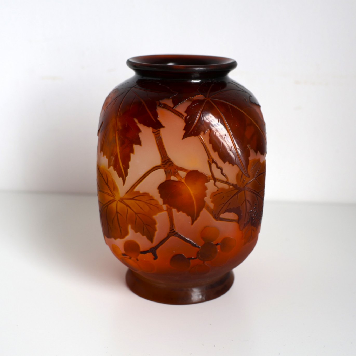 エミール・ガレ カメオガラスマロニエ文面取花瓶