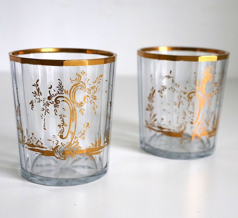 ボヘミアングラス　金彩風景文面取コップ　ペア