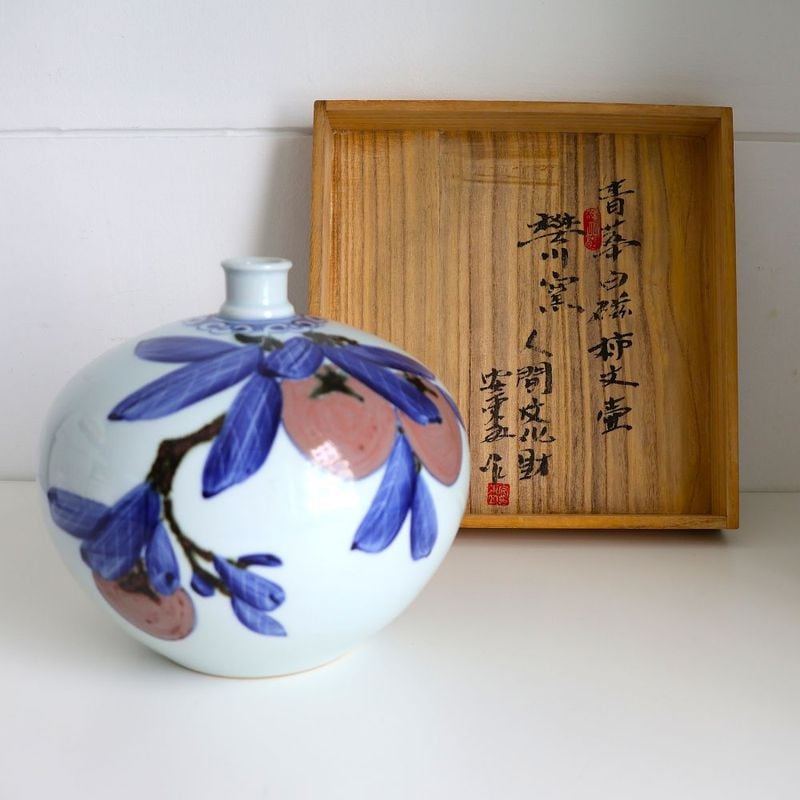 安東五　青華白磁柿文壺