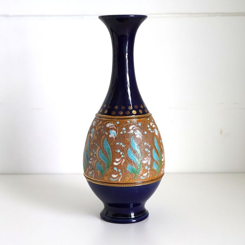 ロイヤルドルトン ランベス窯 瑠璃金彩スズラン文玉壺春瓶