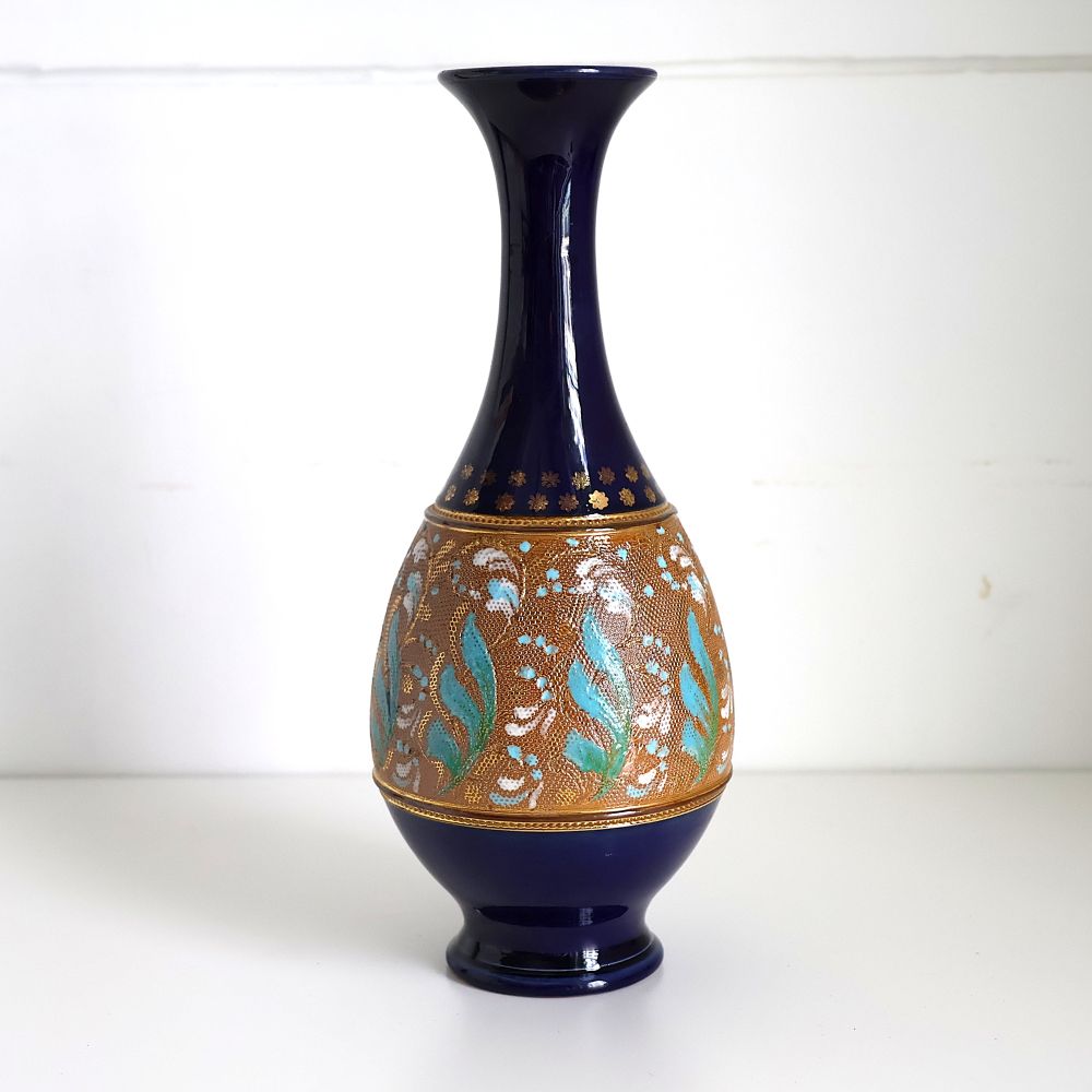 ロイヤルドルトン　ランベス窯　瑠璃金彩スズラン文玉壺春瓶