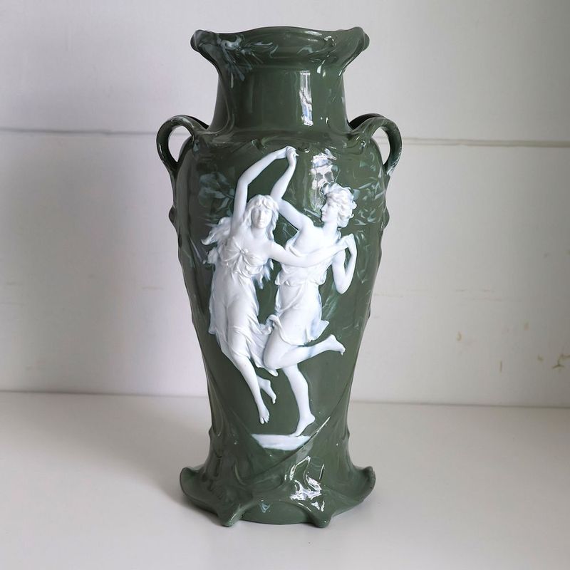 ドイツ ユーゲントシュティール(アールヌーボー) ビスク交胎男女文花瓶
