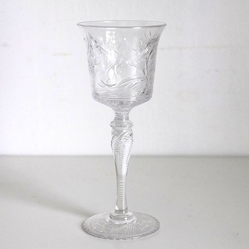 イギリス インタリオカット ウィローパターン文ワイングラス