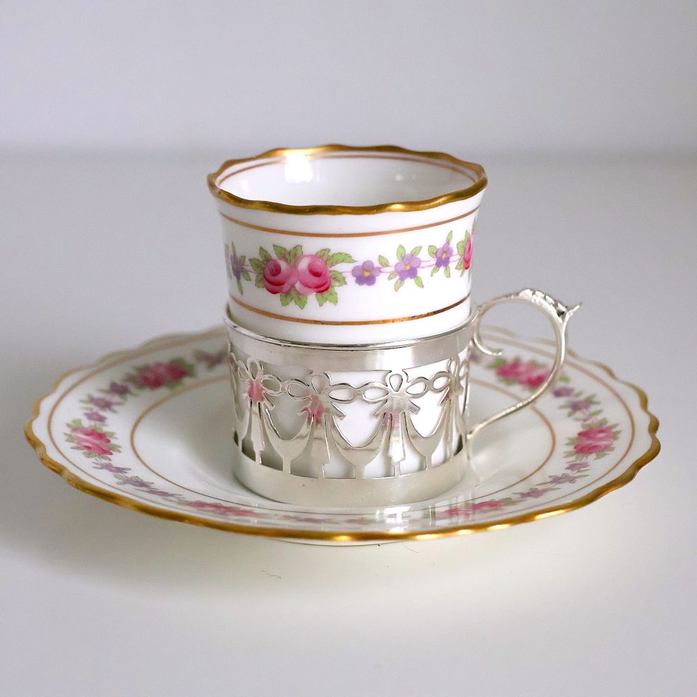 エインズレイ　銀ホルダー色絵花文ｃ&ｓ