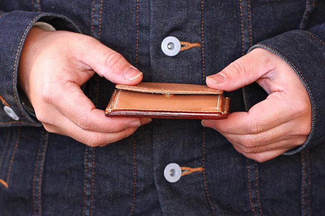 ヌメ革 ミニ財布 メンズ 手縫い 栃木レザー カードとお札が入る小銭