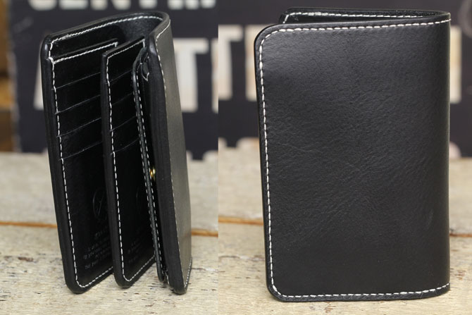 ブラック☆MiddleLeatherWalletミドルウォレット✮フラップ全縫い ブラック☆MiddleLeatherWalletミドルウォレット✮フラップ全縫い
