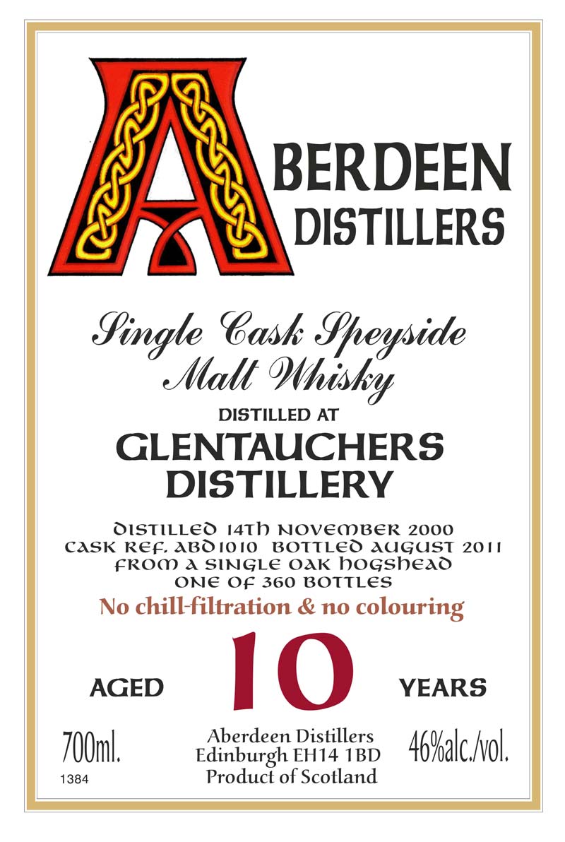 ABERDEEN DISTILLERS GLENTAUCHERS 2000 10yo Cask ref:ABD1010 46％