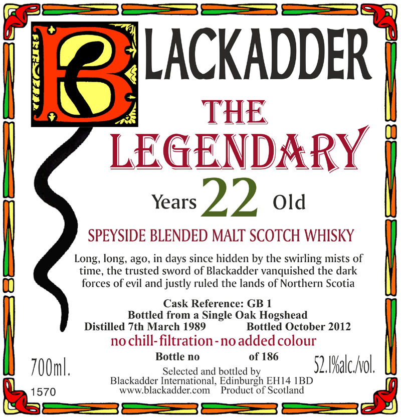 BLACKADDER LEGENDARY CASK STRENGTH 1989 22yo 52.1% Cask ref:GB1 750ml